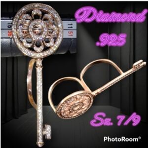 UNIQUE Double Finger Ring Lab Grown Diamonds .925 Silver Key 2.26 CT Sz 7 / 9